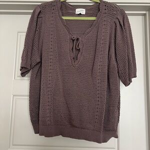 Brown Knit Short Sleeve Top
